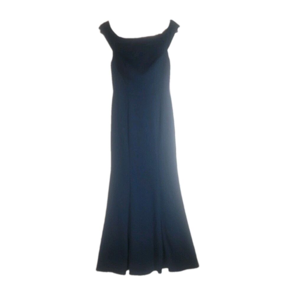 Azazie Dark Navy Off the Shoulder Mermaid Bridesmaid Dress Gown Stretch Satin A6
